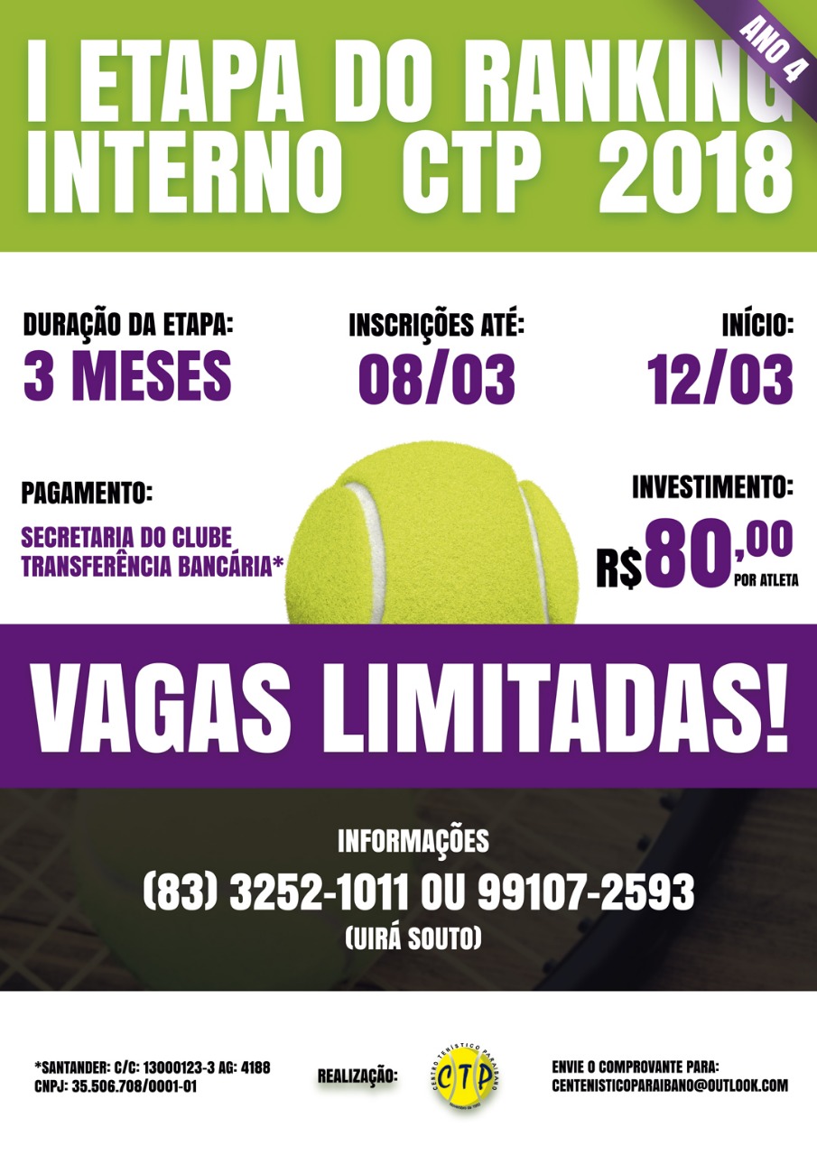 I ETAPA DO RANKING INTERNO CTP 2018